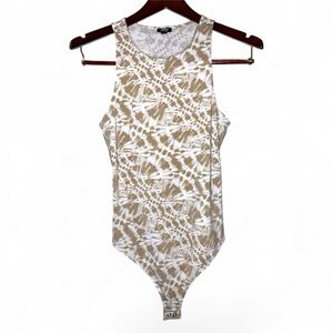 Express Tan and White Patterned Bodysuit